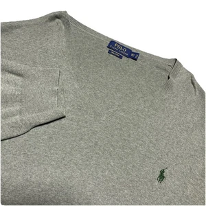 Polo Ralph Lauren Sweater Mens XXXLT Gray Pima Cotton V Neck Preppy Classic 3XLT - Picture 1 of 12