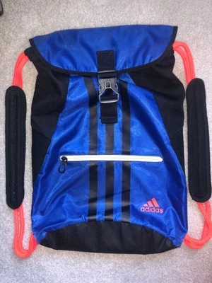 2015 Adidas Drawstring Backpack Gym Bag Blue Black & Lava Red Retro Unique - Image 1 of 4