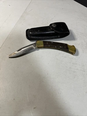 Buck 110 USA  Single Blade Folding Lockback Knife Black Leather Sheath Broke Tip - Image 1 of 4