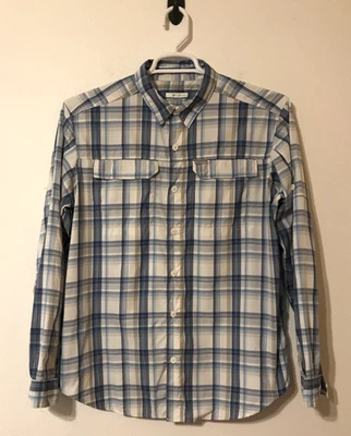 Columbia Shirt Size Medium Blue Plaid Omni-Shade Vented Roll Tab Sleeves - Image 1 of 4