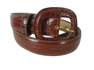 NEW Brooks Brothers Womens Small Brown Embossed Leather Belt USA 24" - 28" - Picture 1 of 7