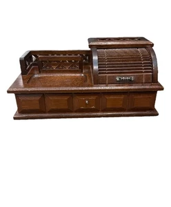 Holz Kommode Diener Schmuckkästchen mit Rolldeckel & Samt gefütterter Schublade Vintage - Bild 1 von 5