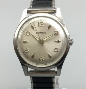 Vintage Benrus Watch Manual Wind 34mm Silver Mens Black Expansion Band a - Picture 1 of 14