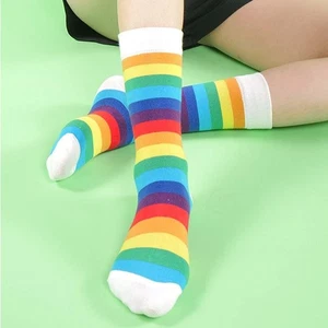 Sweet Girls Women Candy Color Harajuku Cotton Striped Rainbow Socks Long Socks - Picture 1 of 15
