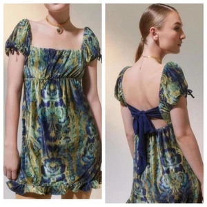 NWT Urban Outfitters Velvet Milk Maid Neckline Short Puff Sleeve Mini Dress SZ M - Picture 1 of 9