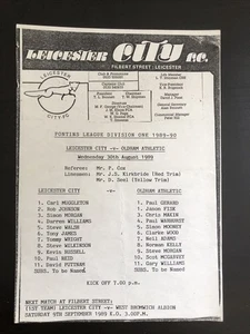 Team sheet Leicester City Res v Oldham Athletic Res Central League 30 Aug 1989 - Picture 1 of 1