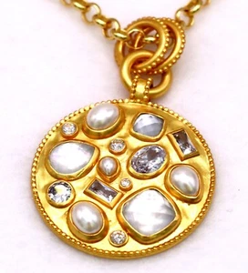 Julie Vos Antonia Mosaic 24K Gold Plate Multistone Pendant Necklace 36" NEW - Picture 1 of 15