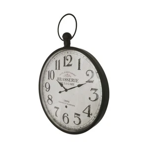 81cm Black Metal Frame Distressed Round Pocket Style Fob Wall Clock -Black - Picture 1 of 3
