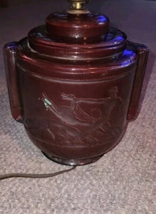 VTG Wilhelm Hunt Diederich Art Deco Lamp Brown Nude Man With Dogs Hunting - Picture 1 of 17