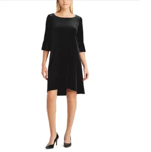 Petite Chaps Velvet Bell-Sleeve Dress - Colors: Black, Purple - MSRP $110.00 P - Picture 1 of 7