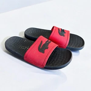 Lacoste Croco Slides Sandals Size 10 Red Black Logo Fraiser Beach Spring Summer - Picture 1 of 11