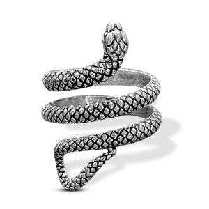 Solid 925 Sterling Silver Adjustable Snake Ring Handmade Serpent Wrap Design - Picture 1 of 11