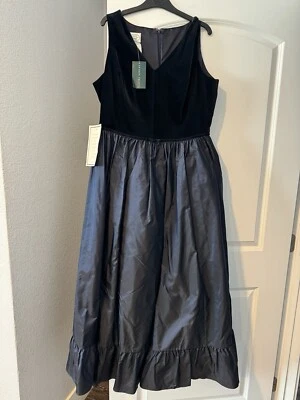 Laura Ashley Vnt NWT Dress 14 Midnight Blue Maxi Made in UK Velvet Taffeta RARE - Image 1 of 4