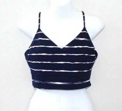 Necessary Objects Painter Stripes Crop Top Tank Navy White Size L NWT - Image 1 of 4