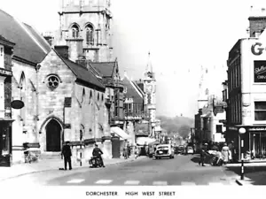Real Photo Postcard Dorchester High West Street Cars People Local Business - Picture 1 of 3