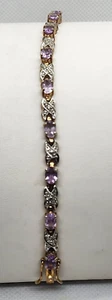 925 STERLING SILVER VERMEIL MORGANITE AND DIAMONDS BRACELET SIZE 7.25 IN - Picture 1 of 5
