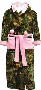 Fleece Trail Crest Womans Plush Camouflage CORAL Pink Belted Robe Size Large  - Picture 1 of 4