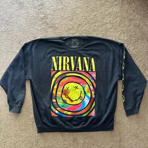 Nirvana Sweater Mens XL Crewneck Pullover Grey Graphic Print Long Sleeve - Picture 1 of 12