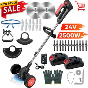 Electric Cordless Grass String Trimmer Lawn Edger Weed Wacker Cutter + 2 Battery - Picture 1 of 17