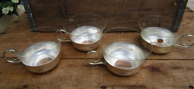 WMF 茶玻璃水晶银色 * 杯子玻璃复古德国 4 件套 MCM — 第 1/4 张图片