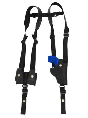 New Black Leather Vertical Shoulder Holster w/ Speed-loader Pouch 2" Revolvers - Image 1 of 4