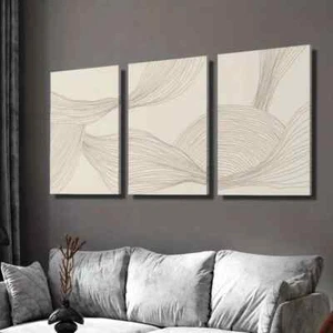 3pcs Light Luxury Neutral Color Lines Wall Art Canvas Framed 50x70cm - Bild 1 von 3