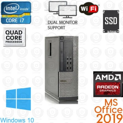Fast DELL Desktop Computer PC DVD Core i7 SSD OFFICE 2019 ATI Radeon 1GB - Image 1 of 2