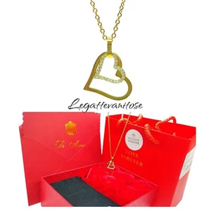 Collana Donna con cuore scatola con rose. collana  donna plac. oro con swarovski - Foto 1 di 13