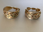 Elegant Antique French Earrings - Gilt metal with shades of colours on flowers