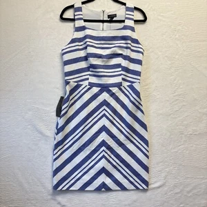 The Limited Damen Kleid 8 weiß blau ärmellos quadratischer Ausschnitt Reißverschluss hinten neu mit Etikett - Bild 1 von 12