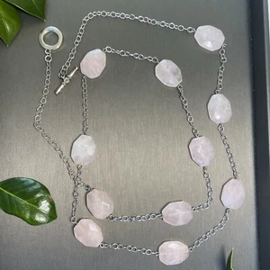 Lauren Ralph Lauren Rose Quartz Ballet Pink Station Vintage Necklace 34" - Picture 1 of 14