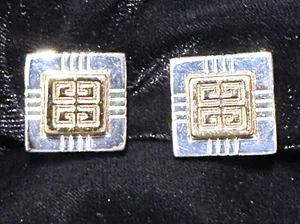 Vintage Estate Givenchy Square Logo Two Tone Clip On Earrings - Picture 1 of 5