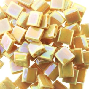 Miyuki Tila 2 Hole Square Beads 5mm Opaque Pear AB 7.2 Gram Tube MBTL-488 - Picture 1 of 4