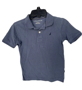Nautica Boys Size 7 L Polo Shirt Blue Solid Short Sleeve (YB-11) - Picture 1 of 9