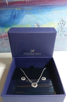 NEW AUTHENT SWAROVSKI SET Una Angelic Necklace Pendant/Earrings Blackish Stone  - Image 1 of 4