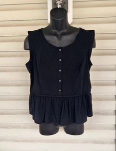Levis Bluse Damen groß schwarz ärmellos Rüschen Renata Oberteil Knopfleiste neu mit Etikett - Bild 1 von 13