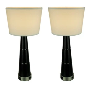 Modern Black Tapered Table Lamp With Power Outlets Set of 2 - Picture 1 of 3