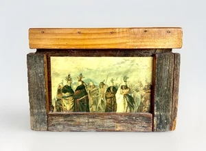 Vintage Wood Folk Art Box, Native Amer. Decoupage 10"x8"x7" - Picture 1 of 17