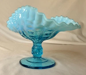 VTG Blue Opalescent Ruffle Glass Pedestal Compote Bowl Dish Northwood? - Picture 1 of 9