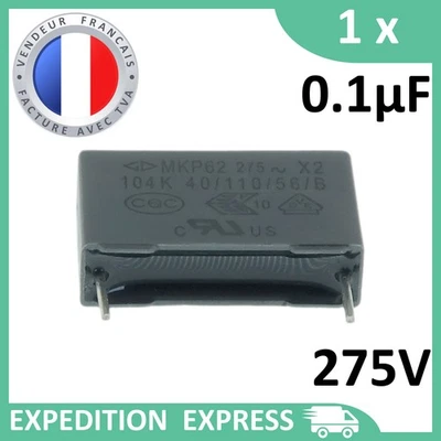 1 condensateur MKP62 X2 0.1µF 0.1uF 100nF 104K 104 K 275 V 250V 40/110/56/B M - Photo 1/4