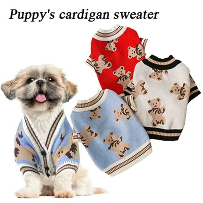 Bear Pattern Cat Knitted Sweater Puppy Kitten Dog Warm Coat Pet Dog Clothes * ~ - Image 1 of 4