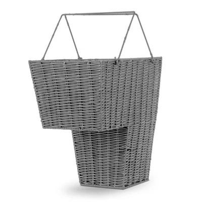 LIVIVO Stair Storage Basket Grey Woven Wicker Effect w/ Carry Handles Organiser - Image 1 of 4