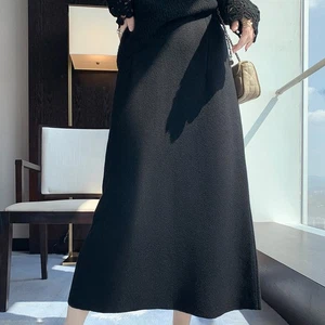 Falda Larga Mezcla Lana Tejida Para Mujer Color Sólido Suelta Dividida Cintura Elástica - Imagen 1 de 15