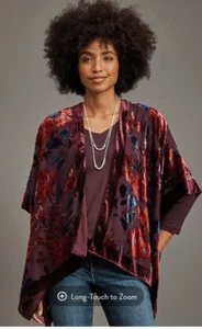 J. Jill Women's Dark-Maroon Burnout Velvet Open-Front Kimono fits XL, 1X, 2X, 3X - Picture 1 of 8