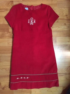 Luli & Me Girls Sz. 8-10 Monogram "SRA" Christmas Corduroy Dress - Image 1 of 4