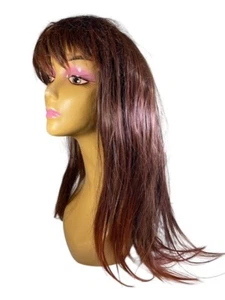 Peluca de fiesta Cosplay roja cobre pelo sintético gótico largo recto con flequillo promedio - Imagen 1 de 9