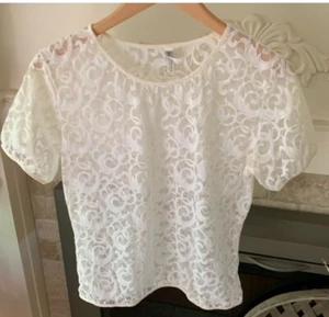 Josie Natori II Designer 3-D Lace White Blouse Size Medium $125 Retail - Picture 1 of 7
