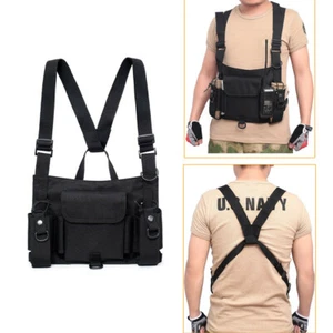 Hunting Tactical Chest Front Vest Radio Harness Pack Walkie Talkie Holster Pouch - Picture 1 of 10