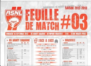 Spielbogen Nr. 03 ASNL - Olympique de Marseille (2012 - 2013) - Ligue 1 - Bild 1 von 1
