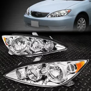 Headlights Assembly for 2005-2006 Toyota Camry Sedan Chrome Amber Headlamp 05-06 - Picture 1 of 6